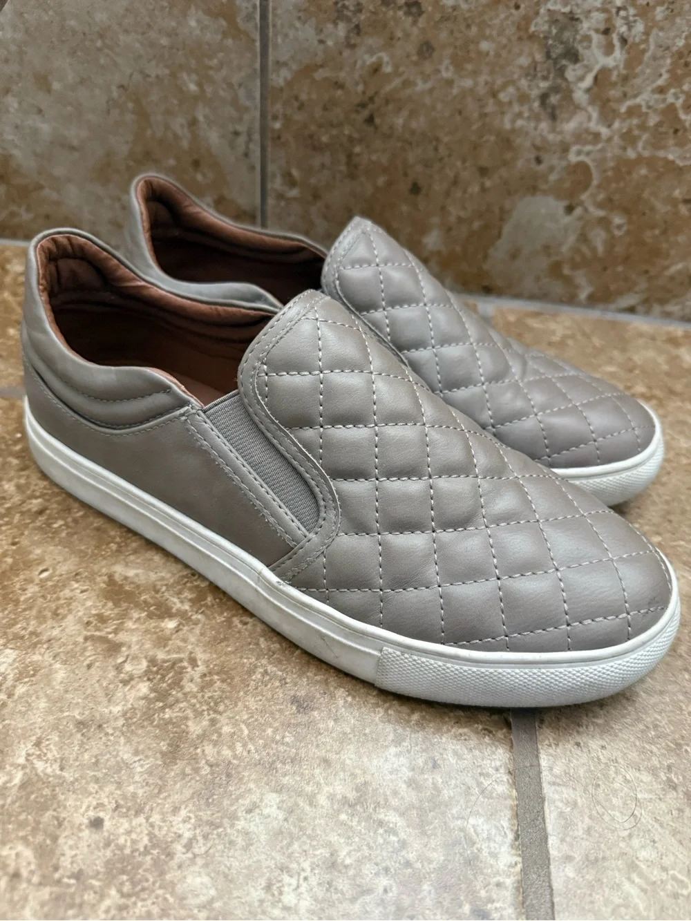 Steve Madden Quilted Slip-On Sneakers in Taupe Gray